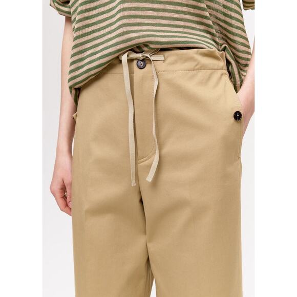 TELA Camel Gabardine Wide Leg High Rise Trousers Drawstring Waistband XS - Picture 4 of 15